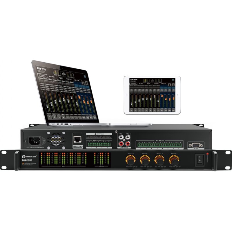 Фото 12-канальный цифровой автоматический микшер с интерфейсом Dante RELACART DAM-128D